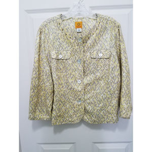 Ruby Rd Yellow/Gray Beaded Women's 3/4 Slit Sleeves Blouse Sz 16 NWOT